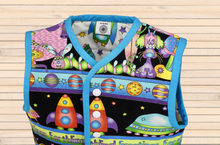 Load image into Gallery viewer, Size 3 - Handmade Quilted Toddler / Child Vest - Fully Lined - 100% Cotton - &quot;Aliens/Space&quot; theme - complete and ready to ship - OOAK
