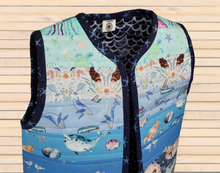 Load image into Gallery viewer, Size 4 - Handmade Quilted Child Vest - Fully Lined - 100% Cotton - Mermaid / Ocean fabrics - complete and ready to ship - NO SNAPS - OOAK
