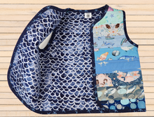 Load image into Gallery viewer, Size 4 - Handmade Quilted Child Vest - Fully Lined - 100% Cotton - Mermaid / Ocean fabrics - complete and ready to ship - NO SNAPS - OOAK
