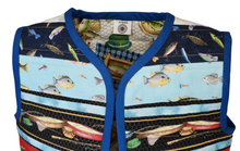 Load image into Gallery viewer, Size 5 - Handmade Quilted Child Vest - Fully Lined - 100% Cotton - Fishing / Outdoors themed fabrics - complete &amp; ready to ship - NO SNAPS
