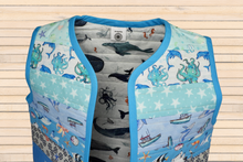 Load image into Gallery viewer, Size 5 - Handmade Quilted Child Vest - Fully Lined - 100% Cotton - Ocean/Seaside themed fabrics - complete &amp; ready to ship - NO SNAPS
