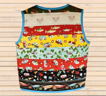 Load image into Gallery viewer, Size 6 - Handmade Quilted Child Vest - Fully Lined - 100% Cotton - Camping Prints - complete &amp; ready to ship - NO SNAPS (can be added)
