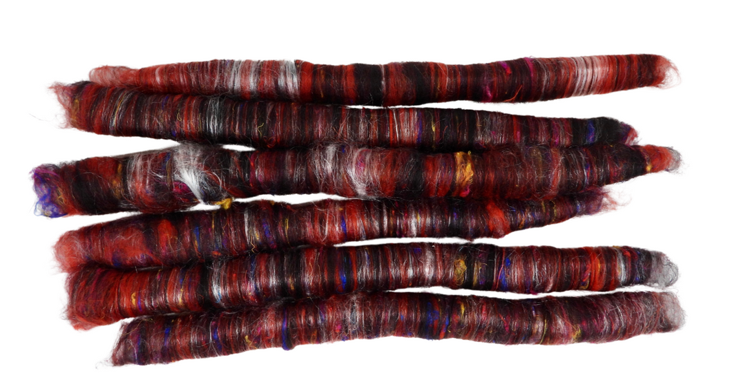 Rolags for Spinning - 98g -  Mixed Fibres, Wools, Silk, Recycled Sari Silk