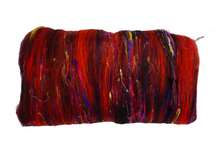 Load image into Gallery viewer, Carded Art Batt for Spinning - 98g - Mixed Fibres, Wools, Recycled Sari Silk
