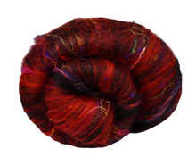 Load image into Gallery viewer, Carded Art Batt for Spinning - 98g - Mixed Fibres, Wools, Recycled Sari Silk
