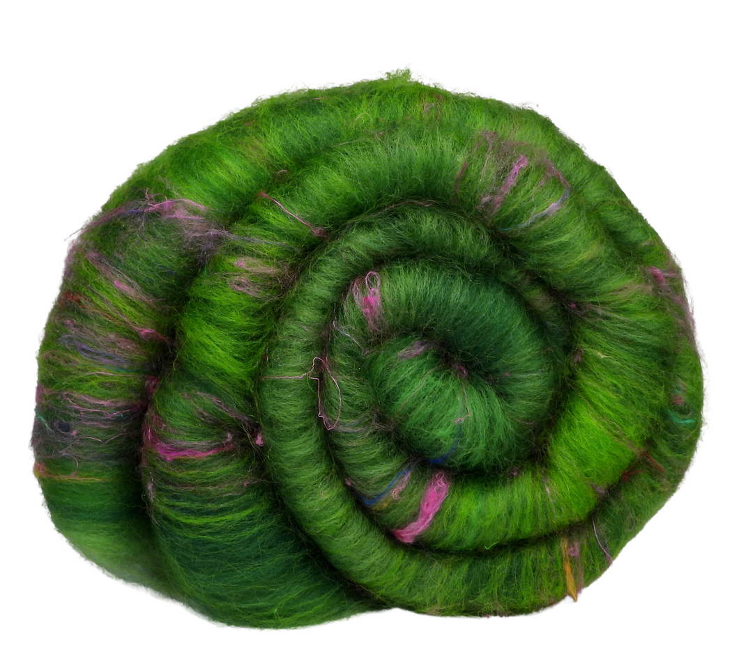 Carded Art Batt for Spinning - 95g - Merino Wool & Recycled Sari Silk