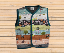 Load image into Gallery viewer, Size 2 - Handmade Quilted Toddler / Child Vest - Fully Lined - 100% Cotton - &quot;on the farm&quot; theme - complete and ready to ship - OOAK
