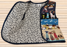 Load image into Gallery viewer, Size 6 - Handmade Quilted Child Vest - Fully Lined - 100% Cotton - Dog Prints - complete &amp; ready to ship - NO SNAPS (can be added)
