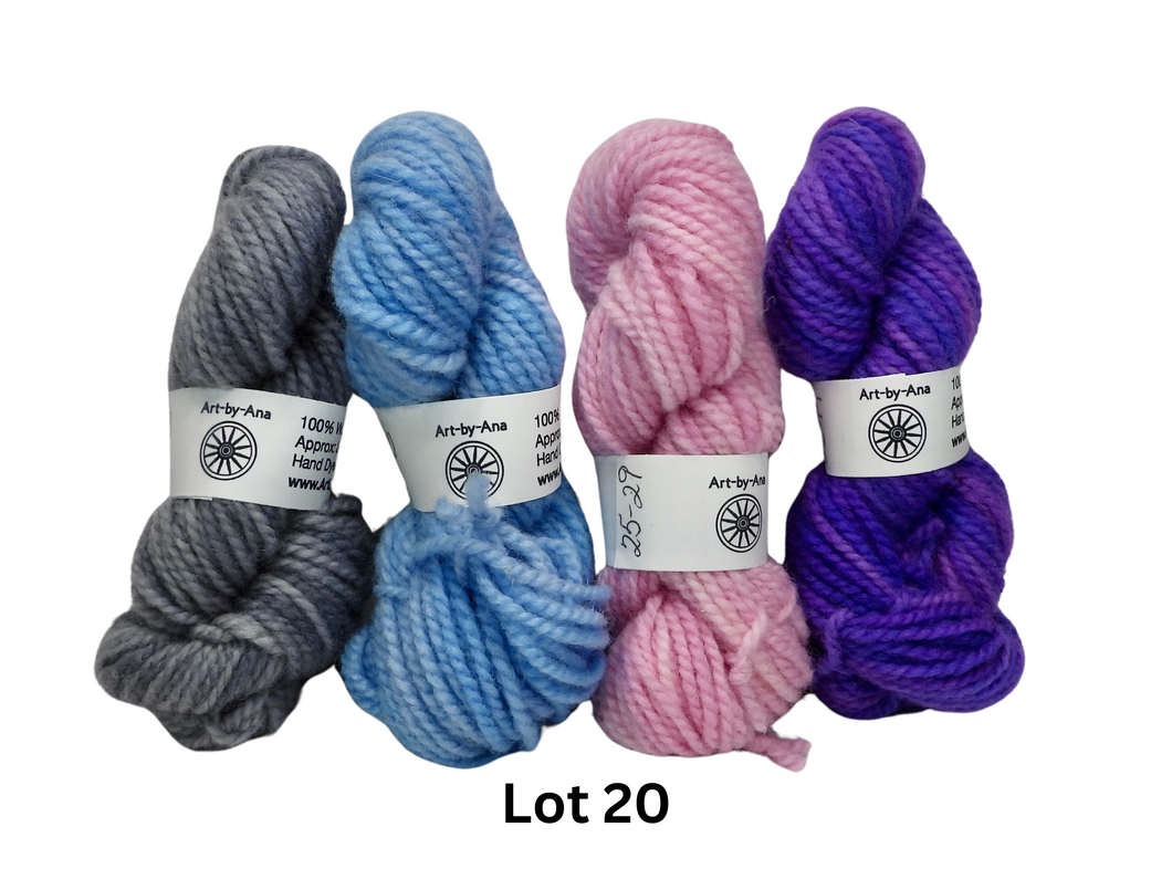 4 PACK - Hand Dyed Mini Skeins - 100% Wool - Lot 20