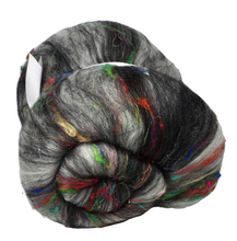 Load image into Gallery viewer, Carded Art Batt for Spinning - 106g - Mixed Fibres, Wools &amp; Recycled Sari Silk
