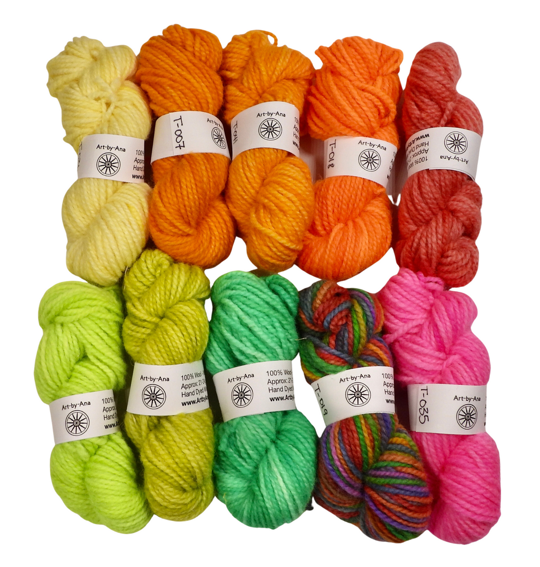 10 PACK - Hand Dyed Mini Skeins - 100% Wool - Lot 33