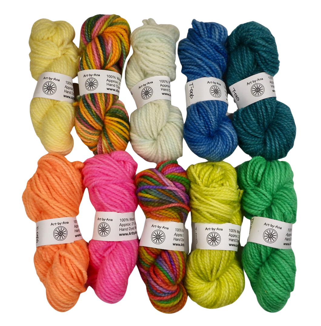 10 PACK - Hand Dyed Mini Skeins - 100% Wool - Lot 35