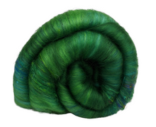 Load image into Gallery viewer, Carded Art Batt for Spinning - 117g - 100% Merino Wool, mixed fibres &amp; Sari Silk
