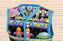 Load image into Gallery viewer, Size 3 - Handmade Quilted Toddler / Child Vest - Fully Lined - 100% Cotton - &quot;Aliens/Space&quot; theme - complete and ready to ship - OOAK ***
