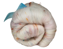 Load image into Gallery viewer, Carded Art Batt for Spinning - 115g - Mostly Polwarth Wool &amp; mixed fibres &amp; Sari silk
