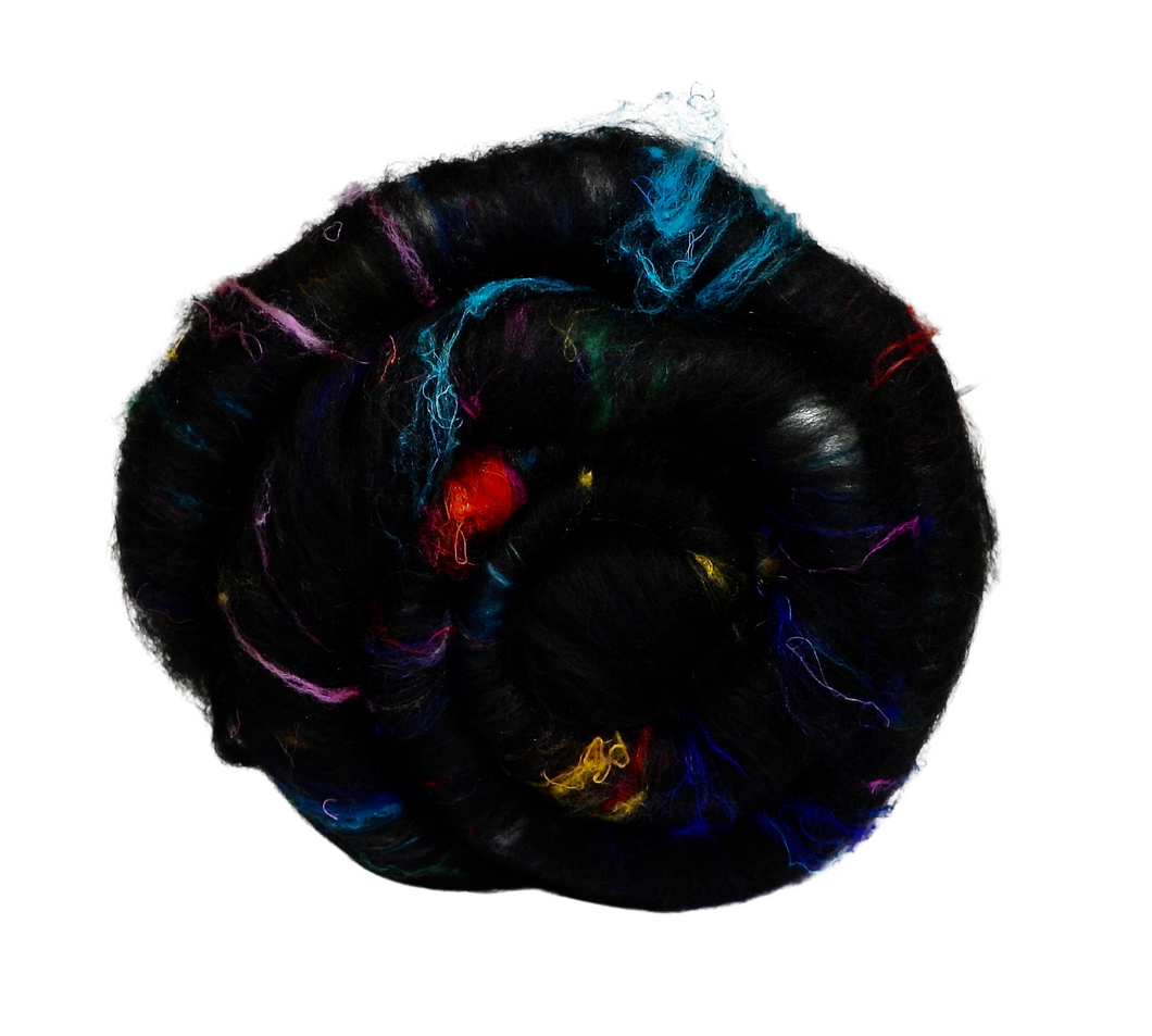 Carded Art Batt for Spinning - 105g - Mixed Fibres & Wools, Recycled Sari Silk & Tussah Silk