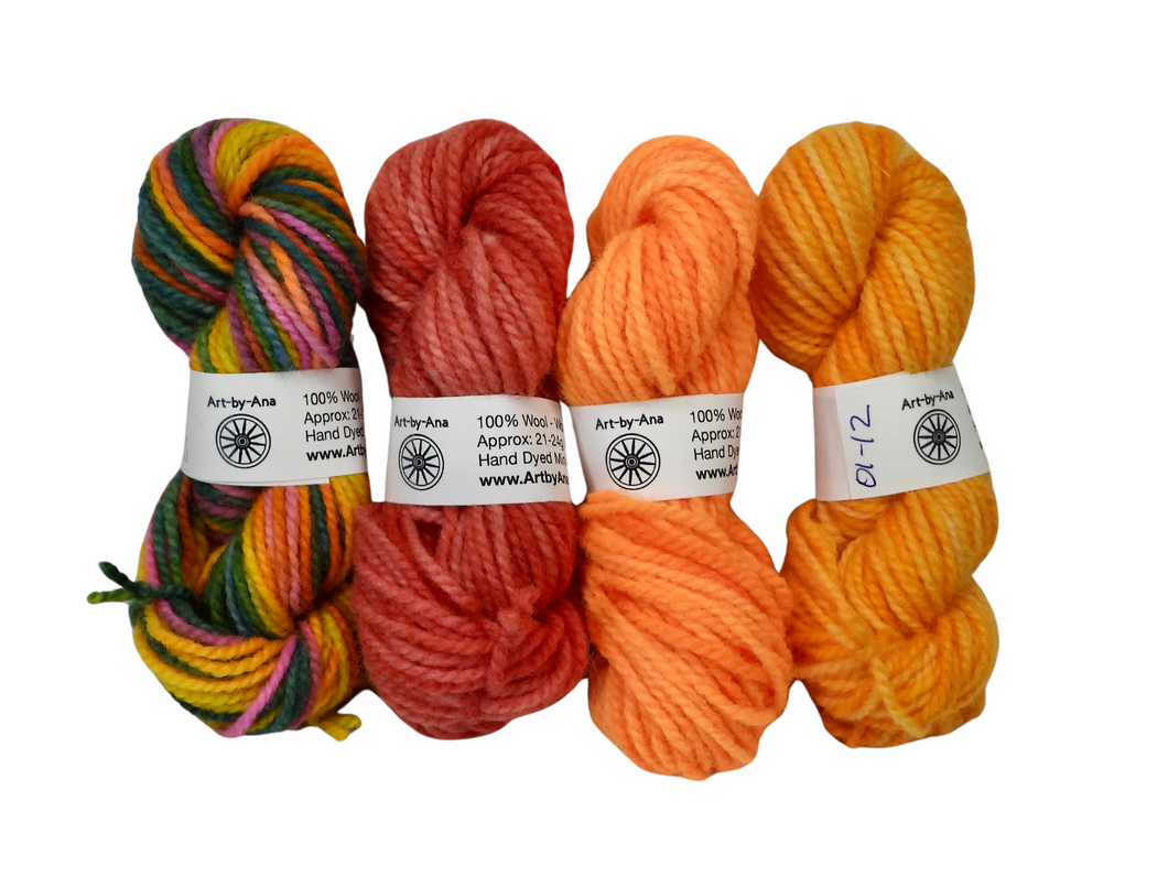 4 PACK - Hand Dyed Mini Skeins - 100% Wool - Lot 11