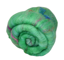 Load image into Gallery viewer, Carded Art Batt for Spinning - 114g - Mixed Dyed Wools &amp; Recycled Sari Silk - *NEW*
