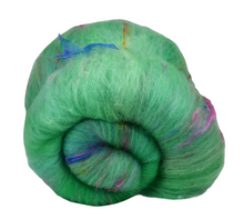 Load image into Gallery viewer, Carded Art Batt for Spinning - 114g - Mixed Dyed Wools &amp; Recycled Sari Silk - *NEW*
