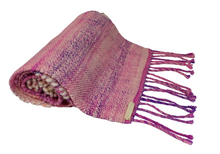 Load image into Gallery viewer, Handwovenpink wrap / scarf in handspun and  handyed wools
