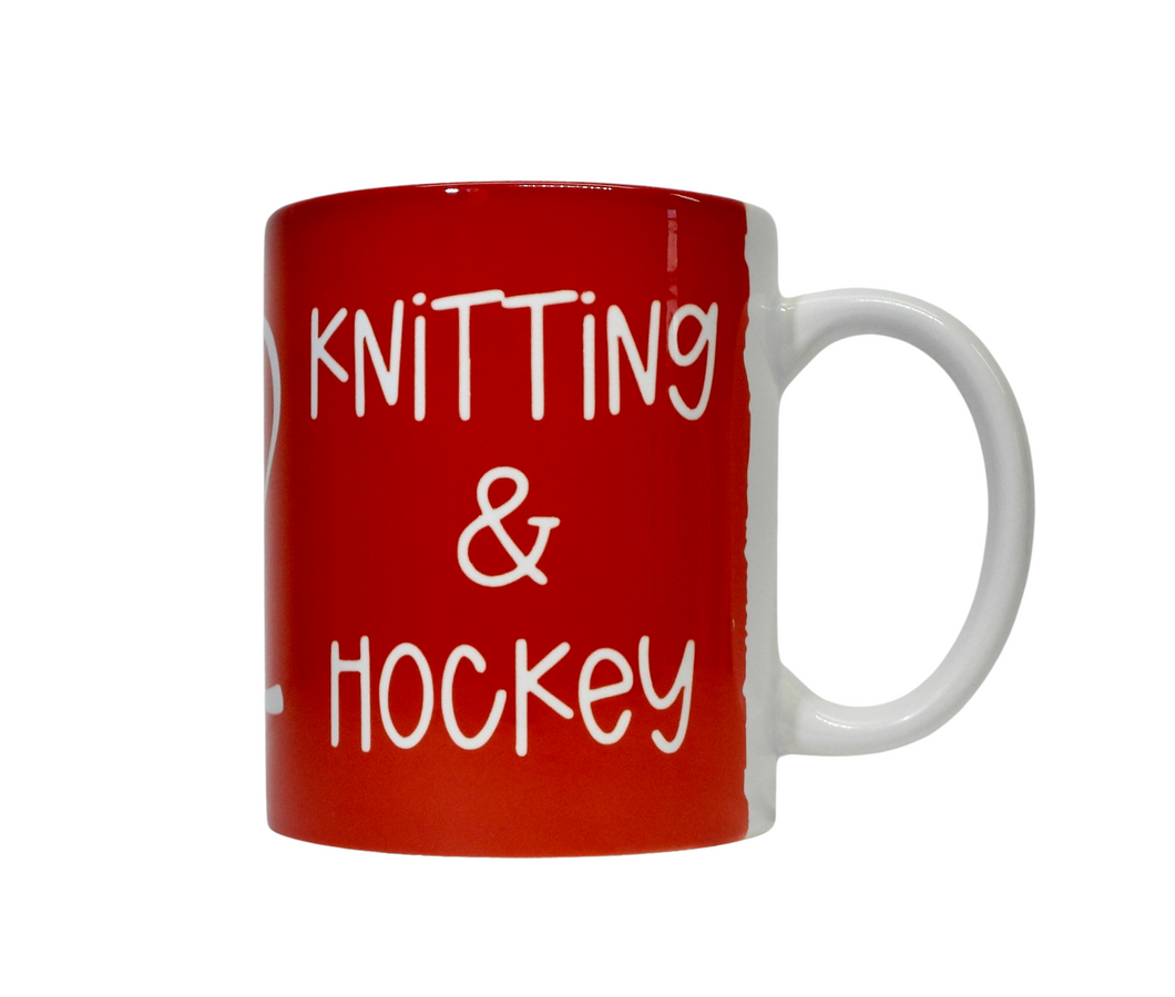 Red Knitting & Hockey mug