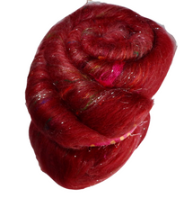 Load image into Gallery viewer, Carded Art Batt for Spinning - 92g - Mixed Fibres &amp; Wools with some sari silk &amp; Sparkle
