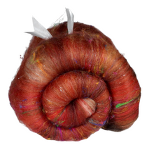 Load image into Gallery viewer, Carded Art Batt for Spinning - 96g - Mixed Fibre, Recycled Sari Silk &amp; Sparkle
