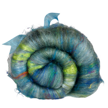 Load image into Gallery viewer, Carded Art Batt for Spinning - 67g - Mixed Fibre, Bamboo, Wool, Recycled Sari Silk &amp; Sparkle
