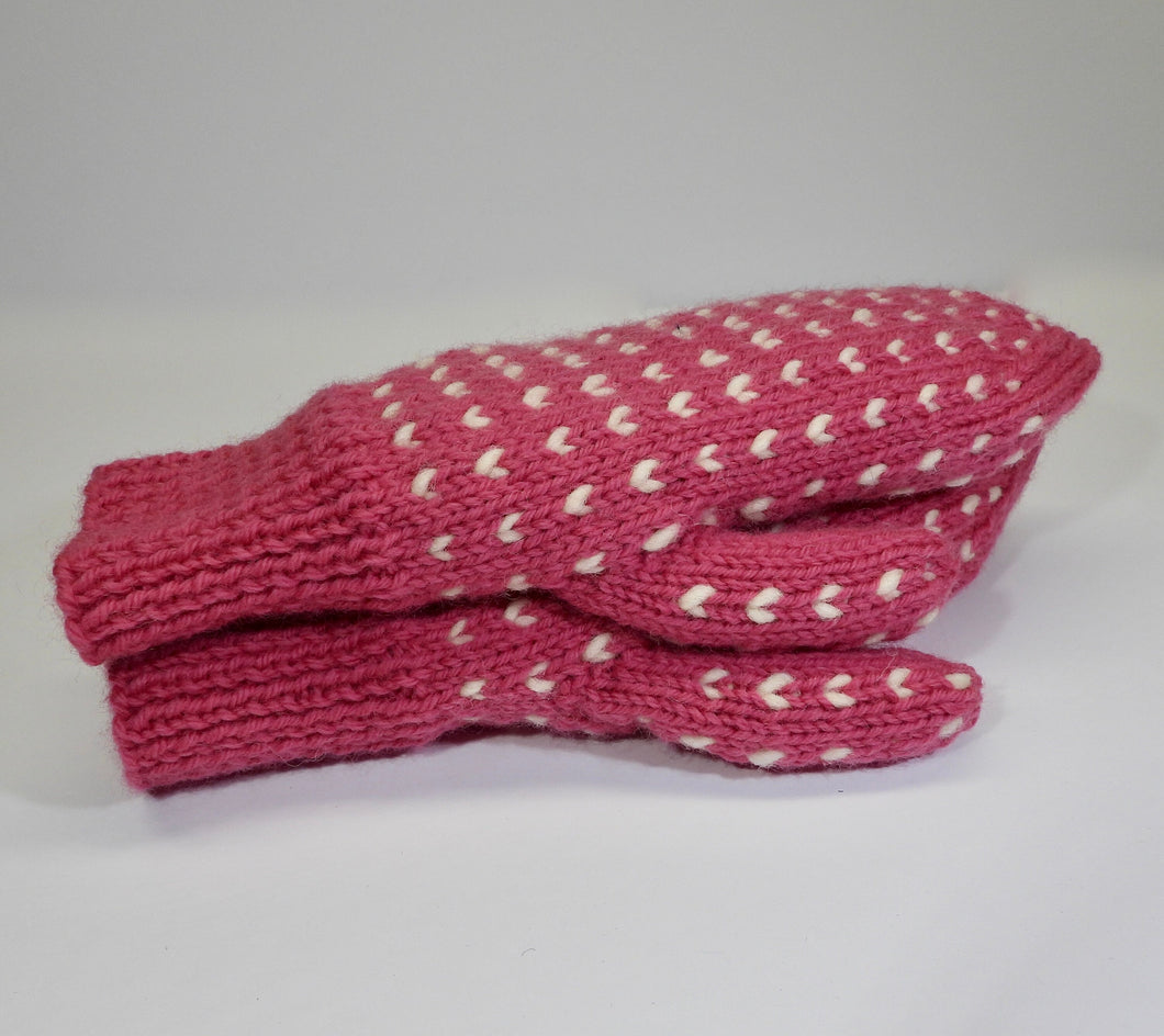 Hand Knit Thrum Mittens in Wool - SALMON PINK - Ladies Medium/Large (Men's Medium)